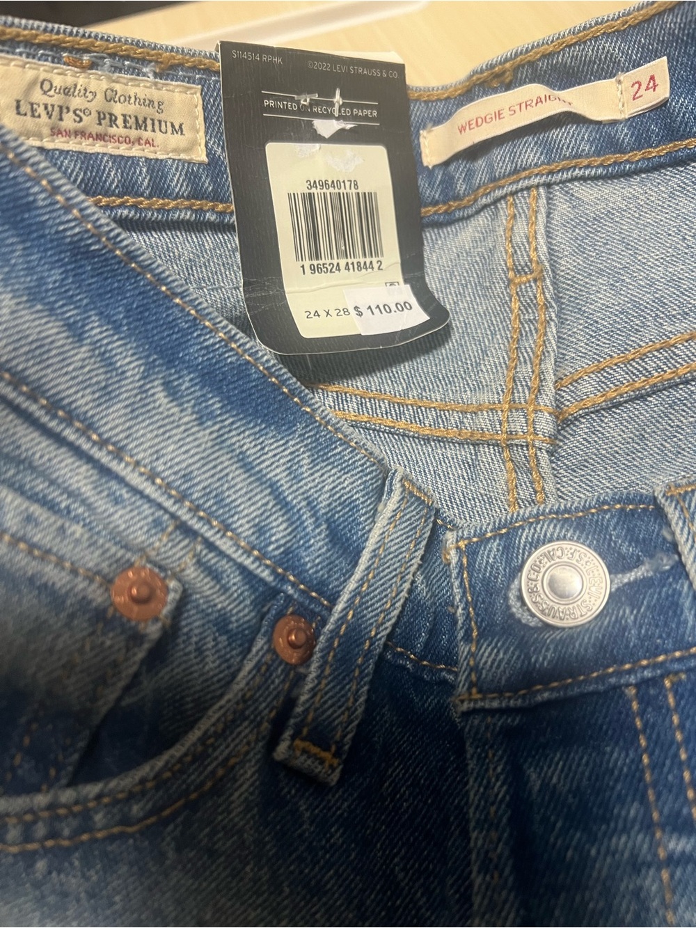 Levi’s Premium Wedgie Straight Jeans 24x26 High Rise Medium Wash NWT - Picture 4 of 6